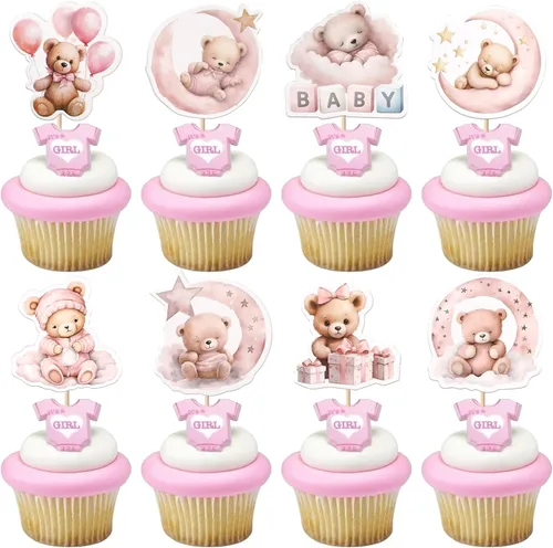 Miniatura 13 de Rsstarxi Paquete de 24 Adornos para Cupcakes We Can Bearly Wait con Purpurina de Oso para Baby Shower, Palillos Decorativos para Cupcakes
