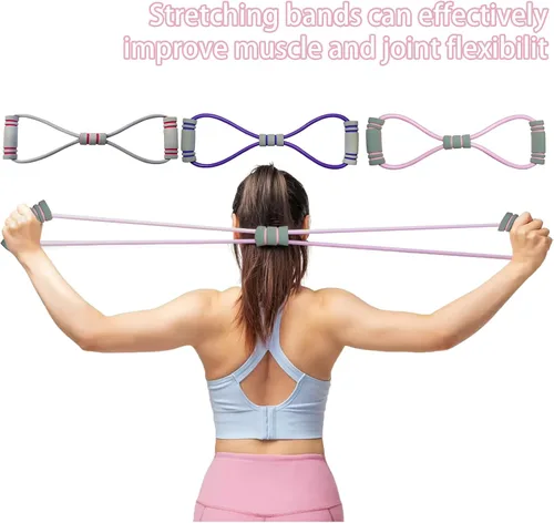 Miniatura 6 de Figura 8 bandas de resistencia para yoga, fitness, bandas de entrenamiento de resistencia para mujeres con asas para brazos, hombros, entrenamientos
