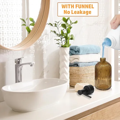 Miniatura 5 de 14Oz Black Pump Glass Soap Dispenser, Brown Stripe Countertop Refillable Liquid Bottle Hand Dish Lotion Dispenser with Plastic Pump, for Kitchen