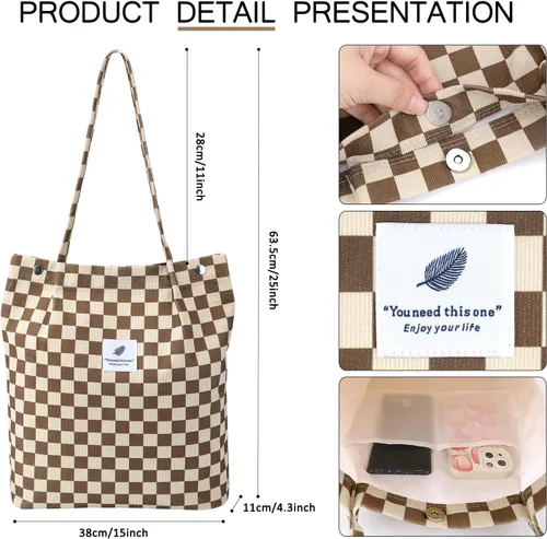 Miniatura 170 de Ayieyill - Bolsa de pana para mujer y niña, con correa de lona para colgar al hombro, bolsa con bolsillo