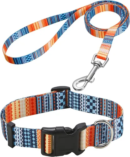 Miniatura 12 de Mihqy - Collar de perro, patrones geométricos florales, tribales, bohemios, collar de estilo étnico, suave y ajustable, para perros pequeños, Pink