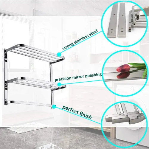 Miniatura 5 de LUANT Estante de baño de 3 niveles con toalleros, estante de montaje en pared de acero inoxidable, 22-1/2 pulgadas