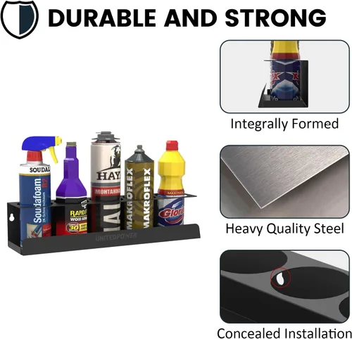 Miniatura 4 de UNITEDPOWER Soporte para 5 latas de aerosol, estante de almacenamiento de botellas de pintura, estante de montaje en pared de acero, organizador