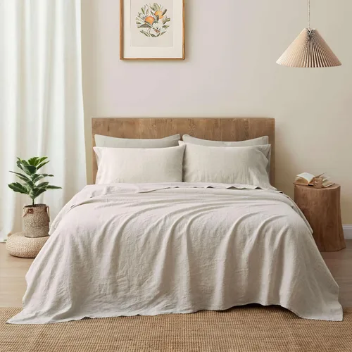 Miniatura 9 de ATLINIA Juego de ropa de cama de lino de lino 100% puro - Tela de lino francés lavado a la piedra, sábana bajera de bolsillo profundo, sábana plana