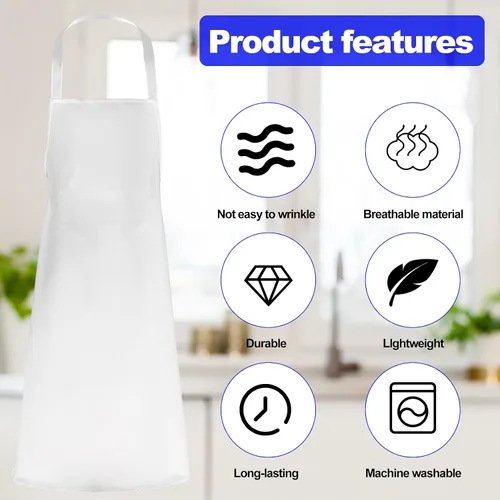 Miniatura 5 de Delantales unisex con peto, paquete de 12 delantales de chef blancos con lazos extralargos, lavables para mujeres y hombres, cocinar, restaurante