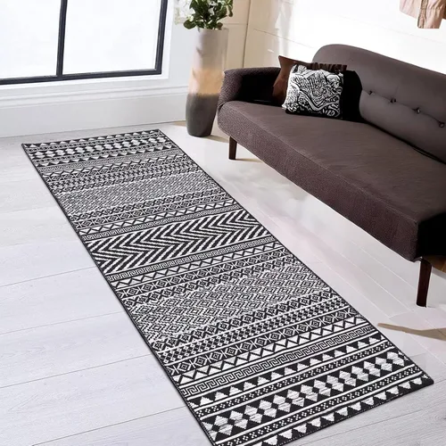 Miniatura 10 de Zacoo Alfombra bohemia para pasillo de 2 x 6 pies, alfombra geométrica de pelo bajo, antideslizante, resistente a las manchas, para cocina, marino