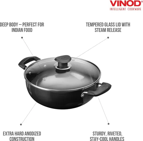 Miniatura 3 de Vinod Kadhai anodizado duro 7 litros (7.3 cuartos de galón) - Tapa de acero inoxidable - 11.8 in - Adecuado para cocina india, salsas, guisos - Cazo