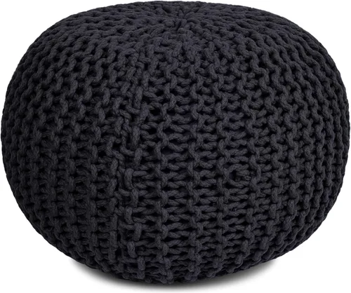 Miniatura 11 de BIRDROCK HOME Puf redondo otomano Taburete de pie trenzado de algodón con relleno de bolsa de frijoles Reposapiés bohemio para sala de estar