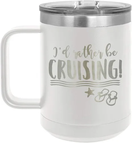Miniatura 17 de I'D RATHER BE CRUISING Amarillo Taza de café de 15 oz con tapa deslizante Taza de café de viaje con aislamiento Ideas de regalos de cumpleaños