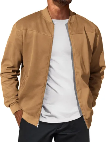 Miniatura 11 de Runcati Chaqueta bomber de gamuza para hombre, con cremallera completa, casual, softshell, chaqueta universitaria, ligera, vintage, abrigo de otoño