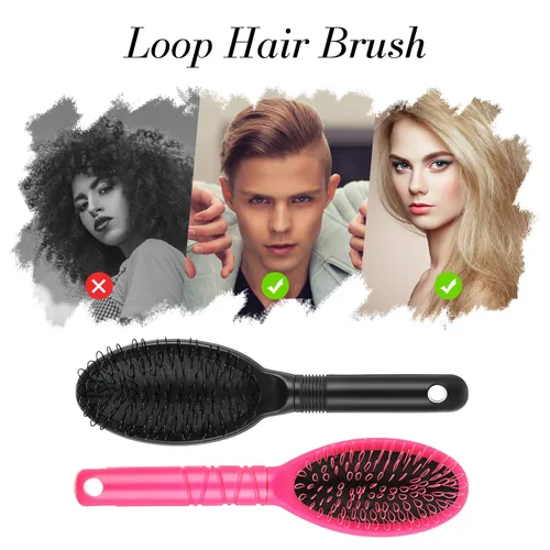 Miniatura 7 de Boao 2 cepillos de peluca de lazo negro y rojo rosa, material de nailon, herramienta desenredante segura para extensiones de cabello, peinar