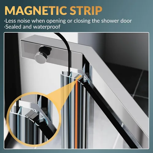 Miniatura 4 de ELEGANT Neo-Angle - Puerta de ducha sin marco de 36.5 pulgadas de ancho x 72 pulgadas de alto, cabina de ducha esquinera con vidrio transparente