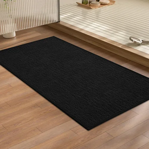 Miniatura 15 de Chakme Juego de 2 alfombras de baño ultrafinas, absorbentes, antideslizantes, lavables a máquina, color negro, 17 x 24 pulgadas / 17 x 30 pulgadas