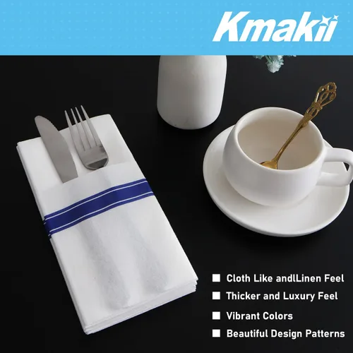 Miniatura 4 de KMAKII Servilletas desechables de papel con bolsillo integrado para cubiertos desechables para fiestas, bodas, eventos, tacto de lino, 16 x 16