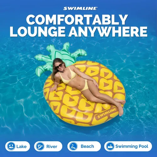 Miniatura 5 de Swimline Pineapple Jumbo Isla Flotante para Piscina Amarillo/Verde 88x50 pulgadas Piña
