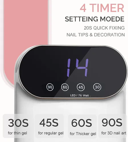 Miniatura 4 de Lámpara de uñas LED UV de 76 W, secadora de luz para esmalte de uñas, secadora de uñas LED con 38 cuentas LED, 4 temporizadores, sensor inteligente