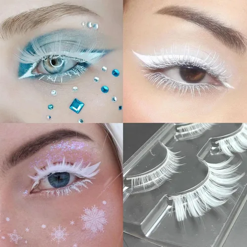 Miniatura 5 de Luwigs Pestañas postizas blancas para cosplay, Halloween, herramientas de extensión de pestañas blancas, reutilizables, aspecto natural, anime