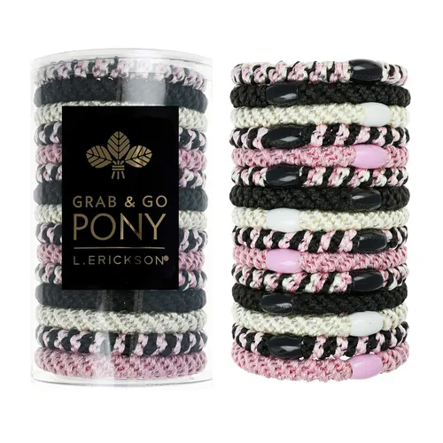 Miniatura 14 de L. Erickson Lazos para el cabello grueso, paquete de 15 tubos para poni Grab & Go - Bandas sin arrugas sin daños con fuerte sujeción para mujeres