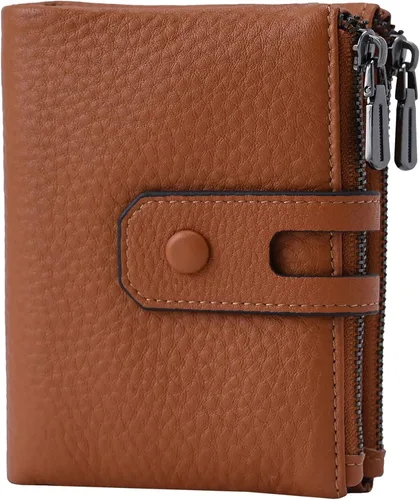 Miniatura 12 de Bveyzi - Billetera pequeña de cuero suave para mujer con bloqueo RFID, tarjetero para damas con doble bolsillo con cremallera