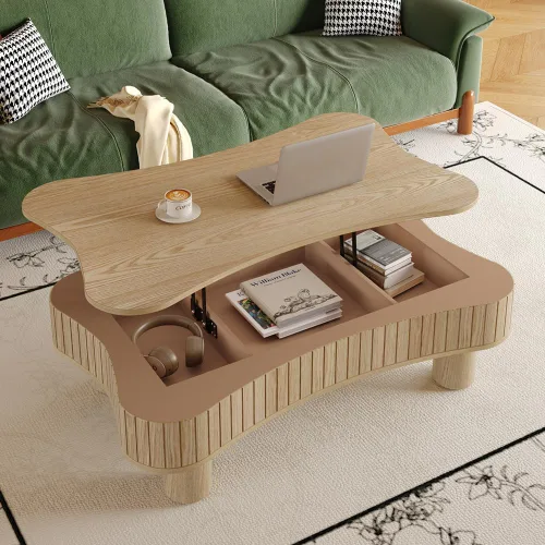 Miniatura 18 de Mesa de Centro Cuadrada de 35.43'' para Sala de Estar Mesa de Centro Acanalada Mesa Central Moderna con Pedestal para Apartamento Negro