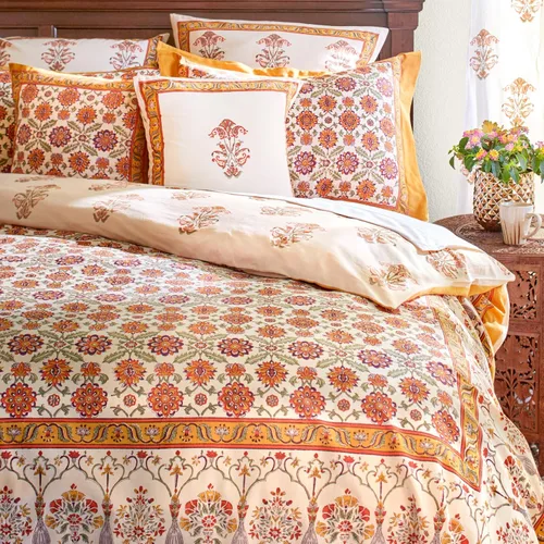 Miniatura 11 de Saffron Marigold Funda de edredón tamaño individual, 100% algodón, reversible, estampado a mano, decorativa, para decoración de dormitorio, diseño