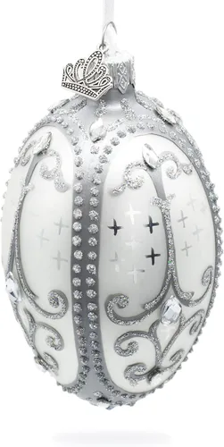 Miniatura 7 de Huevo de cristal blanco con pergaminos de plata de 4 pulgadas