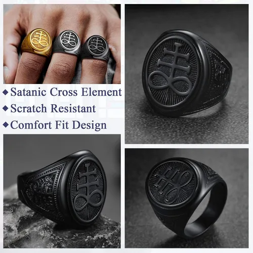 Miniatura 4 de FaithHeart Satanic Jewelry Baphomet - Anillos de cabra con sello de símbolo de Lucifer Satanás, para hombres y mujeres, tamaño 7891011121314