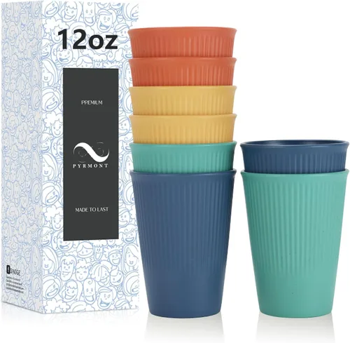 Miniatura 8 de PYRMONT Juego de 6 tazas de paja de trigo, tazas de café de plástico reutilizables, tazas de té con asas, juego de tazas de 16 onzas para café