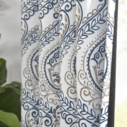 Miniatura 8 de jinchan Cortinas opacas de 90 pulgadas de largo, 2 paneles de medallón de damasco azul, cortinas de ventana para dormitorio, con ojales, aislamiento