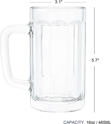 Miniatura 4 de Paquete de 4 tazas de vidrio resistentes, vasos de cerveza grandes de 16 onzas con asa, aptas para congelador, juego de tazas de cerveza clásicas