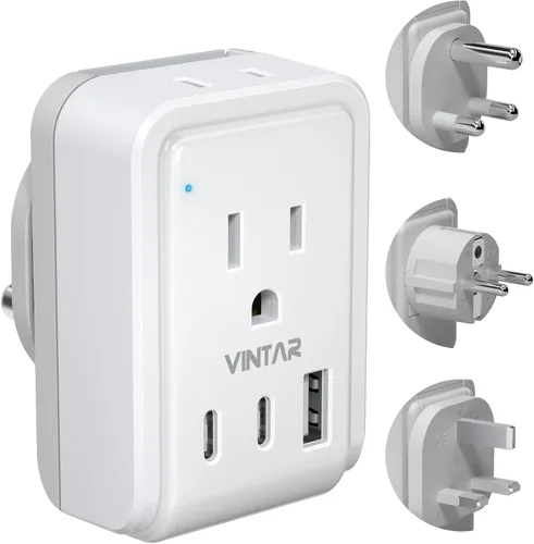 Miniatura 17 de Kit de Adaptador de Viaje Universal, VINTAR PD Adaptador de Corriente Internacional de 35W con 3 Puertos USB (2 USB C) y 4 Salidas de CA, Conectores