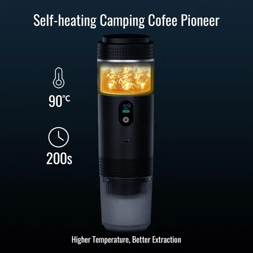 Miniatura 8 de Cafetera eléctrica portátil de espresso, cafetera de viaje compatible con café molido y cápsulas NS (Negro con pantalla LCD)