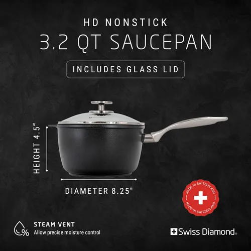 Miniatura 3 de Swiss Diamond Sartén con tapa, sartén antiadherente de aluminio recubierto de diamante, apto para lavavajillas y horno, 6.3 pulgadas, 1.4 cuartos