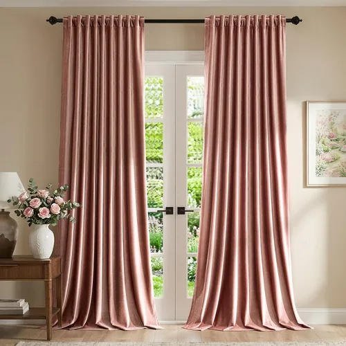 Miniatura 17 de PRIMROSE Cortinas de terciopelo champán de 63 pulgadas de largo para sala de estar, juego de 2 paneles opacos, bolsillo para barra, pestaña trasera