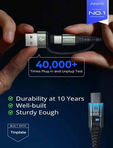 Miniatura 6 de Cable AINOPE USB C a USB C, Cable USB C de 1 Pie de Carga Rápida con Adaptador USB a USB C, Cable USB a USBC de 60W para iPhone 17 Pro Max Air, Gris