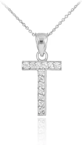 Miniatura 46 de Claddagh Gold . Collar con colgante de letra inicial de plata de ley 925 con circonita cúbica - Elección de tamaños