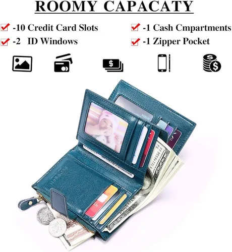Miniatura 2 de FALAN MULE - Cartera de cuero auténtico para mujer, pequeña plegable , compacta, con interferencia de radiofrecuencia (RFID)