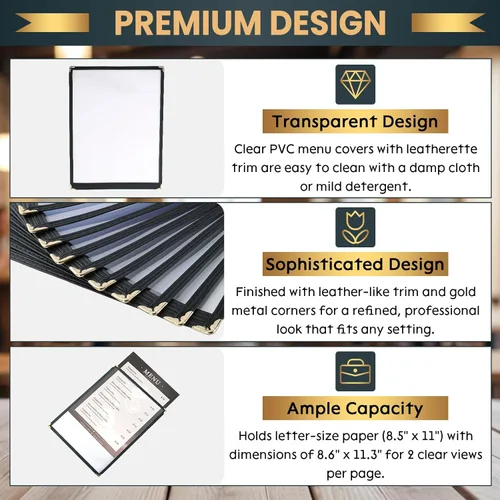 Miniatura 4 de 8.5 x 11 Pulgadas Cubiertas de Menú, Paquete de 10 1 Página 2 Vistas Fundas de Menú con Vista Clara Soporte de Menú para Cocina, Suministros