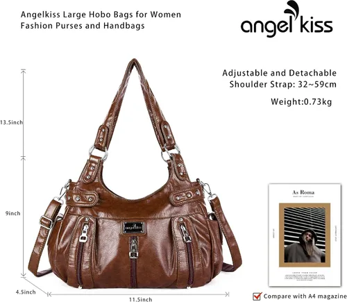Miniatura 7 de Angelkiss Monederos grandes y bolsos para mujer, de piel sintética lavada, bolso cruzado de hombro