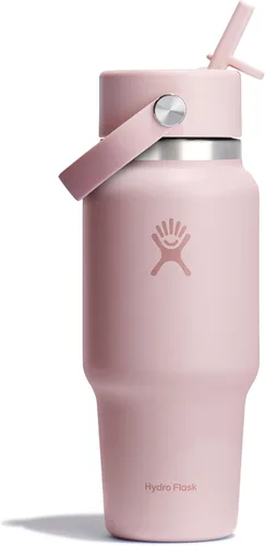 Hydro Flask Botella de agua de viaje – Acero inoxidable aislado – Tapa ancha con pitillo, antiderrames, a prueba de fugas en 24 oz Trillium Pink