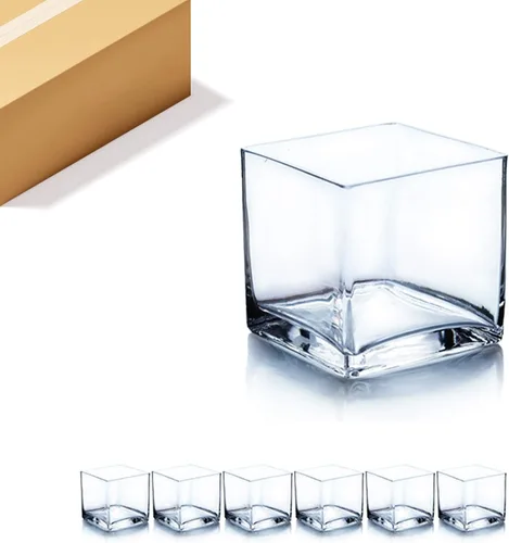 Miniatura 12 de WGV - Jarrón de cristal en forma de cubo a granel, portavelas, 3 x 3 x 3 pulgadas, contenedor transparente elegante con decoración floral