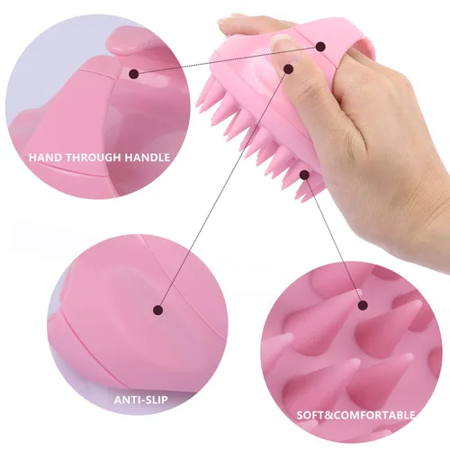 Miniatura 3 de BTYMS Cepillo De Champú De Cuero Cabelludo De Silicona Para El Cabello Cepillo De Limpieza Exfoliante Cepillo De Limpieza Para La Ducha - Rosa