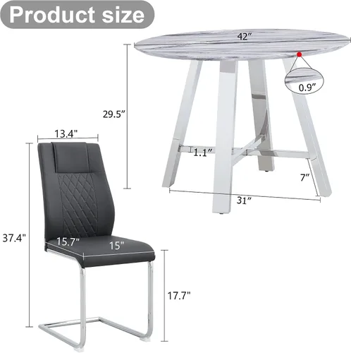 Miniatura 3 de Juego de 4 sillas de comedor redondas de 42 pulgadas para 4, sillas de mesa de cocina modernas para 4 mesas de comedor de mármol sintético, sillas
