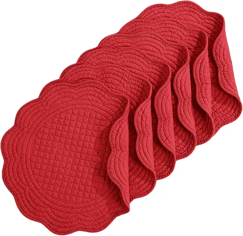 Miniatura 8 de HOMBYS Juego de 6 manteles individuales acolchados redondos lavables para mesa de cocina, 100% tela de algodón de 14 pulgadas, tela de algodón