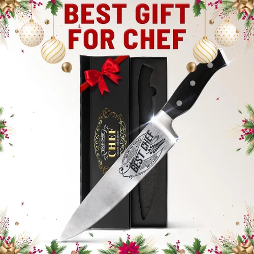 Miniatura 2 de Cuchillo de chef de alta calidad para regalo, grabado Best Chef, cuchillo de cocina de acero al carbono de 8 pulgadas con mango de madera de Pakka