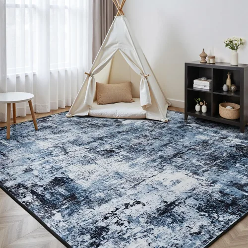 Miniatura 8 de Rugflix Alfombras de área de 8 x 10 pies para sala de estar, alfombra grande lavable, resistente a las manchas, pelo bajo, alfombra oscura moderna