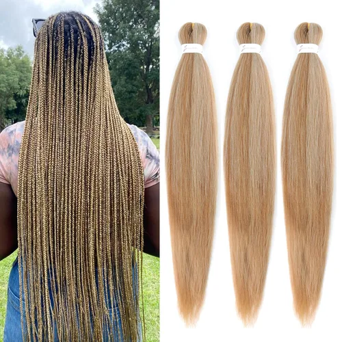 Miniatura 15 de Cabello trenzado marrón preestirado de 30 pulgadas, 3 paquetes de cabello trenzado preestirado de color 30 EZ, textura Yaki, extensiones de cabello