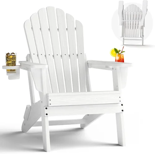 Miniatura 14 de Plawdlik Juego de 2 sillas plegables Adirondack de HDPE, sillas de patio al aire libre resistentes con soportes dobles para tazas, silla para Negro