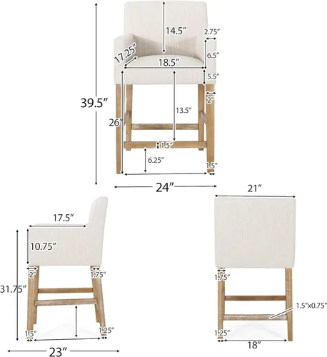 Miniatura 2 de Harper & Bright Designs Taburetes de bar beige, taburetes de bar de 26 pulgadas de altura de mostrador con respaldo para isla de cocina, sillas