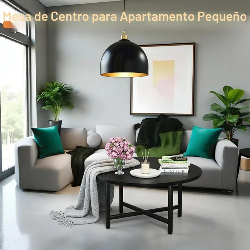 Miniatura 3 de Mesa de Café FAMIDGE, Mesas de Café de 23.6" para Sala de Estar, Mesa de Café Redonda con Marco de Metal, Mesa de Piso para Sentarse en el Suelo
